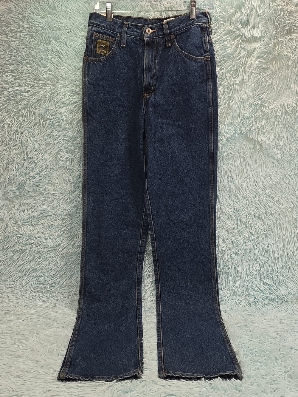 Cinch Up Vintage Dark Wash High Rise Flare Denim Jeans 28x40